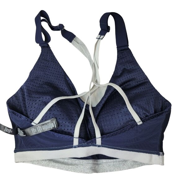 Victoria's Secret Sport Bra Blue Silver 32DD Strap Adj Mesh Lightweight Pullover - Picture 8 of 11
